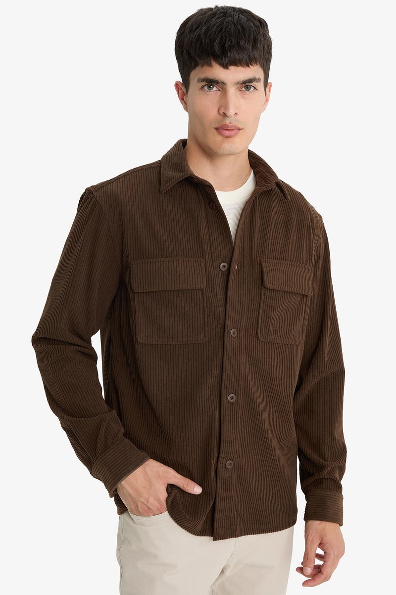 DeFacto Brown Man Regular Fit Polo Collar Long Sleeve Shirt Casual - Image 3